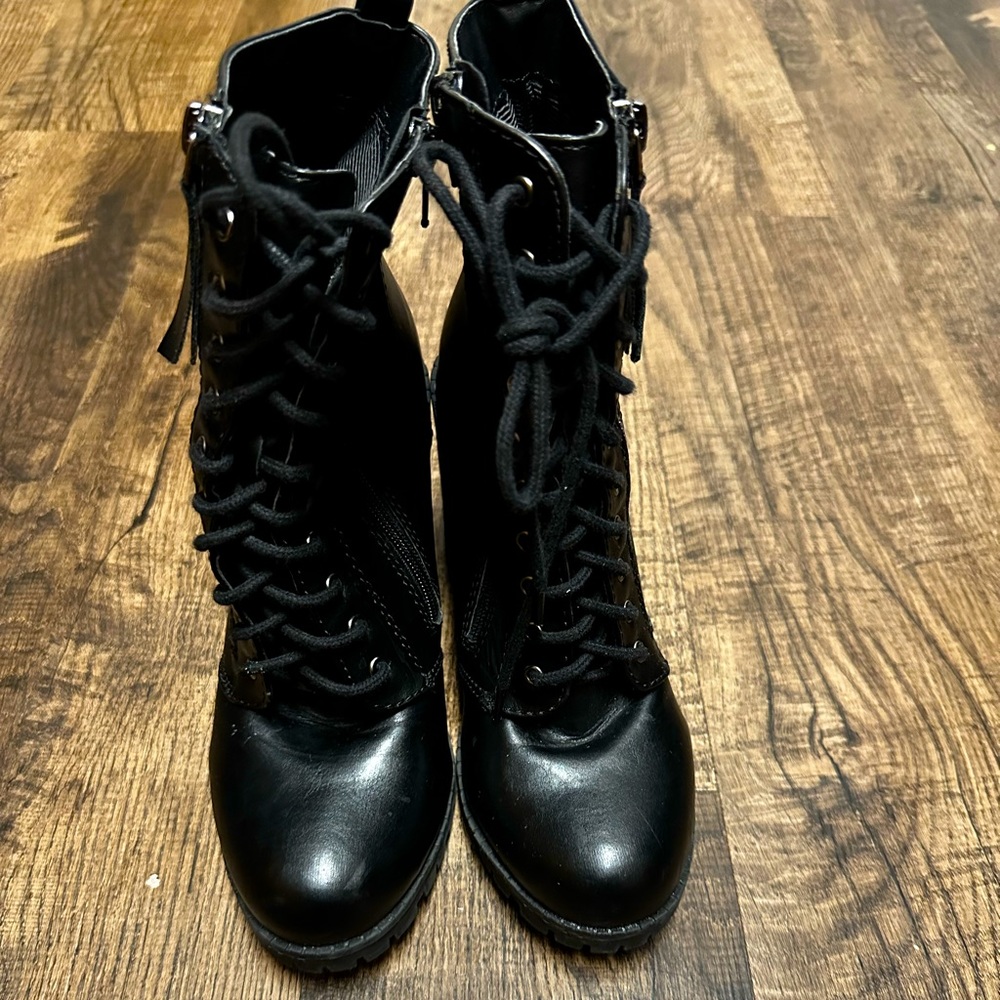 Black lace up boots 4 inch heel